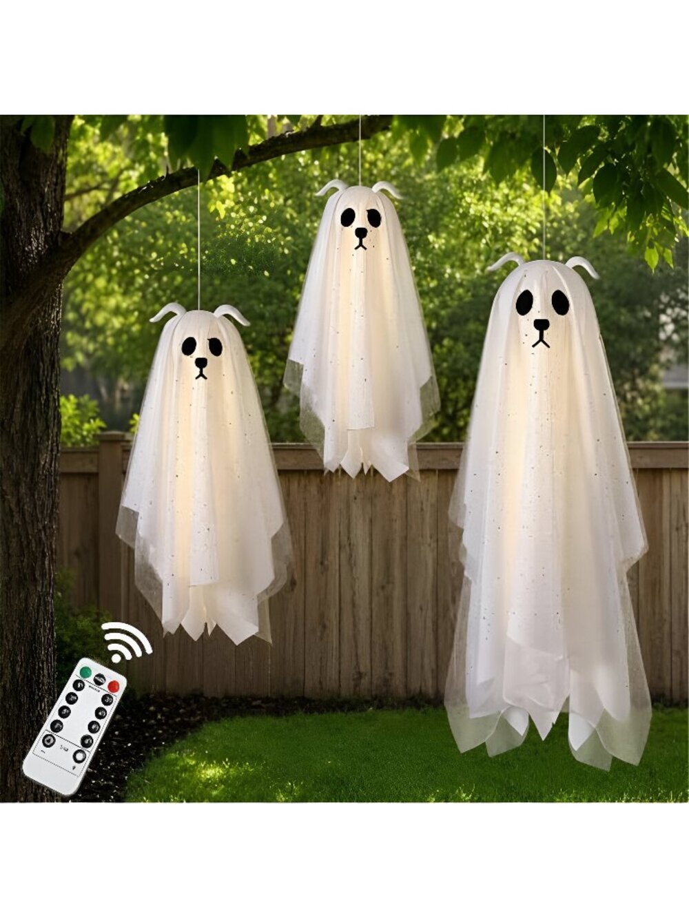 Halloween Decorations Outdoor, 3 Pack Lighted Dog Ghost Hanging Decor